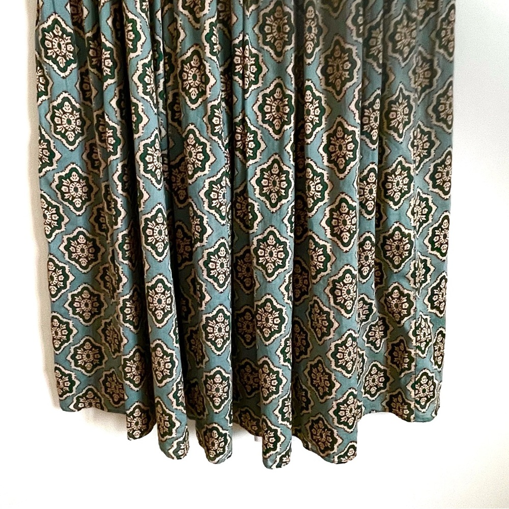 Zara Boho Drawstring Smock Waist Medallion Printed Maxi Skirt In Green S NWT - Picture 10 of 15